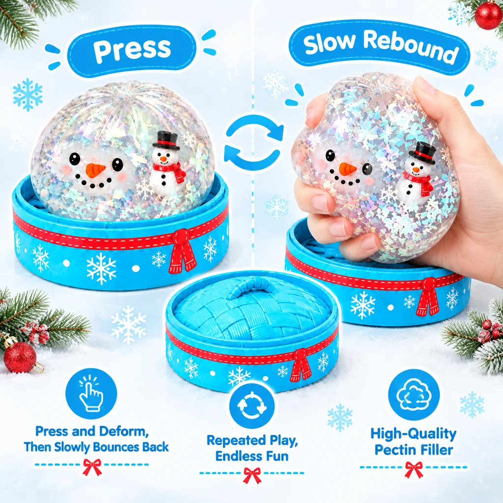 Christmas Snowman Dumpling Squishy Mystery Bun Squeeze Toy Slow Rebound Steamer Box Pack Collectible Pressure For Holiday Gift