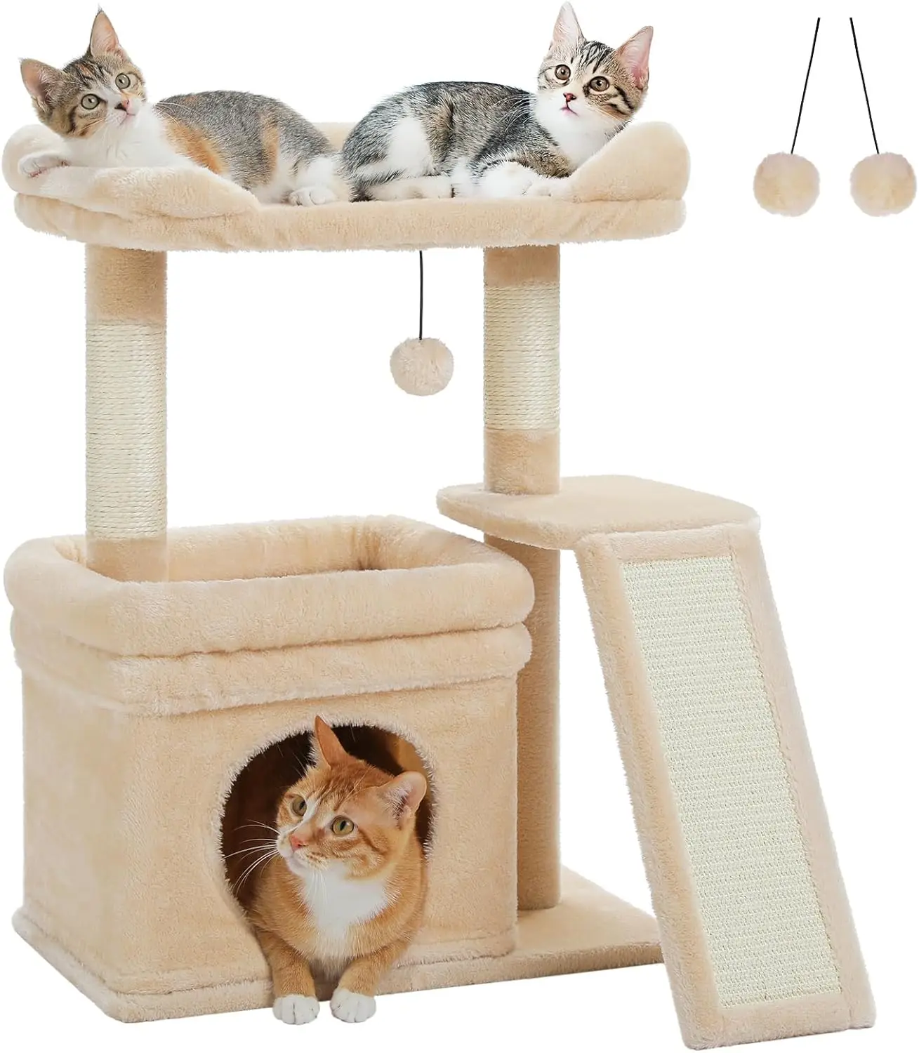

Small Cat Tree Tower for Large Adult Cats with Wide Top Perch, Private Condo and Sisal Scratching Posts
