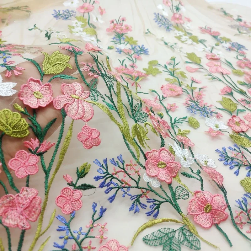 New Mesh Multi-color Embroidered Fabric Three-dimensional Exquisite Wedding Dress Performance Suit Fabric