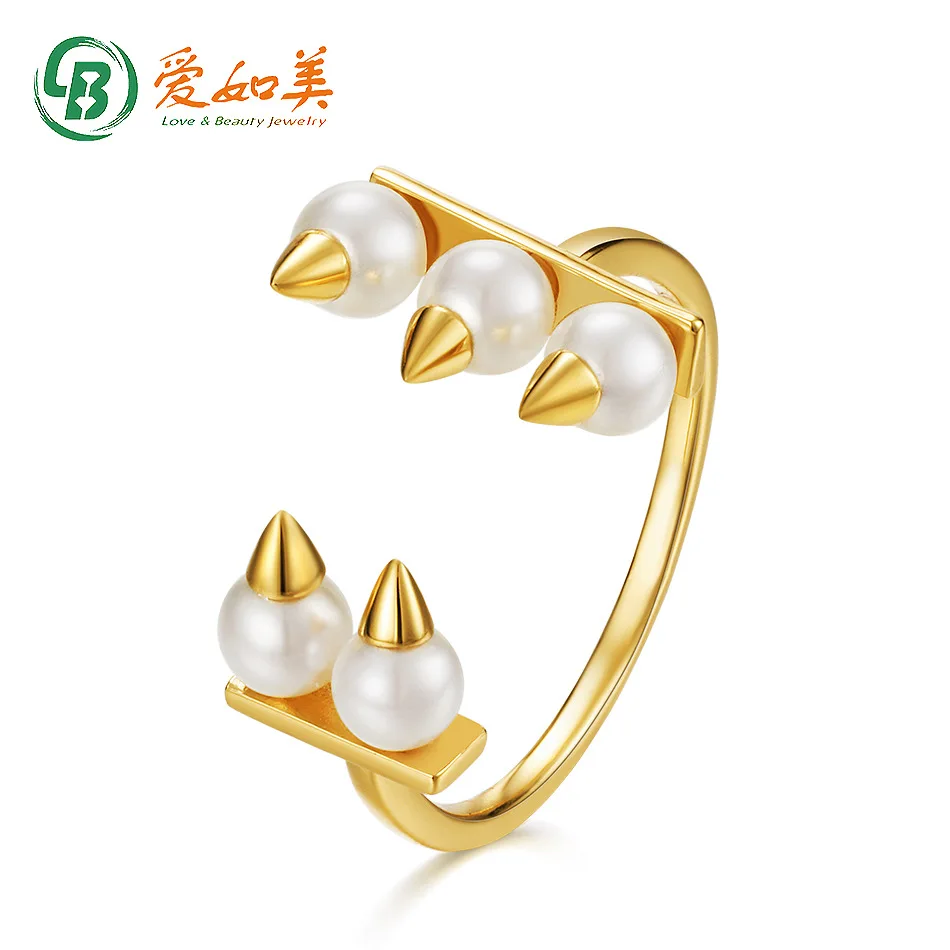 

Minimalist Bull Horn Toothed Pearl Pure Silver Ring 18K Gold PT950 Platinum Silver Plated 7-Layer Gold Shell Bead Open Ring