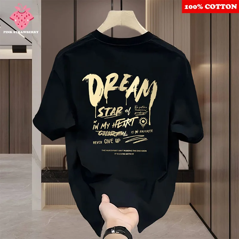 

American Letter Printed T-shirt Men's Summer 2025 New 100% Cotton Short sleeve T-shirt Loose Casual Y2k Top Youth Male Clothing