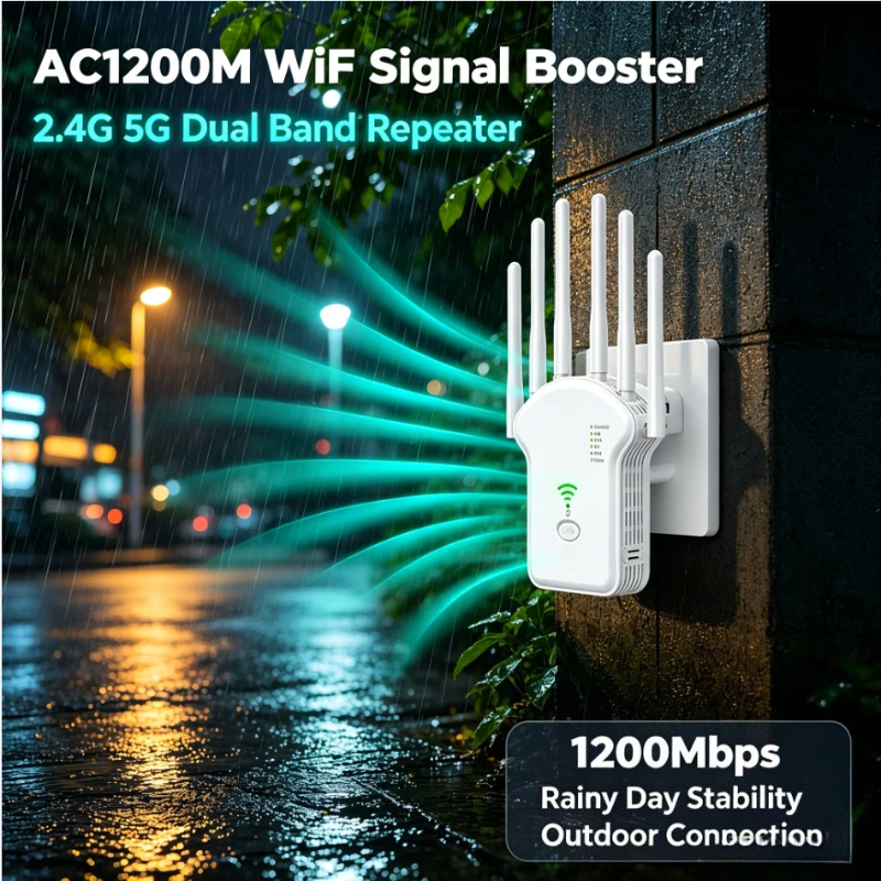 5G 2.4G Dual Band AC1200M WiFi Repeater High Power Wireless Signal Amplifier WiFi Extender