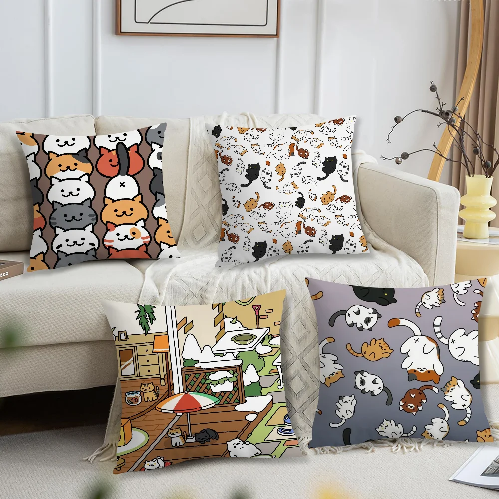 Cute N-Neko Atsume Kitty Collector Sofa Living Room Bedroom Headboard Backrest Cushion Square Cushion Nap Time Pillow Case