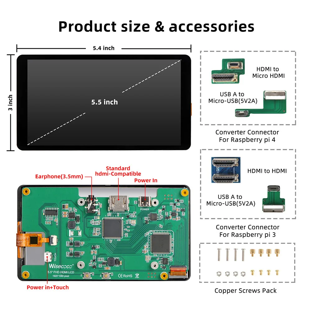 Wisecoco 5.5 Inch 1920x1080 Capacitive Touch Screen High Brightness Landscape All-in-one TFT LCD Display - view 5