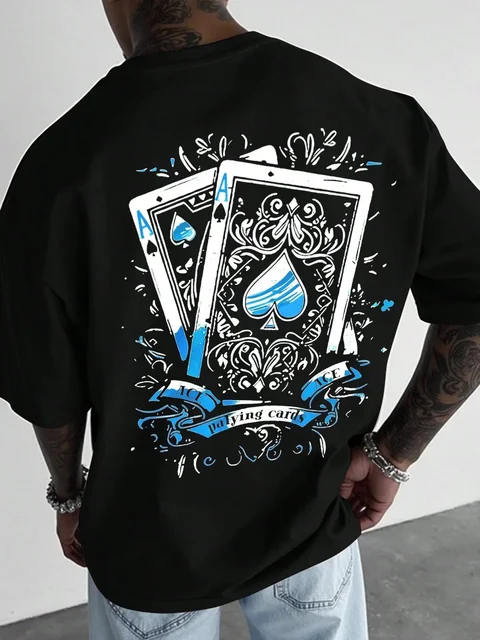 Summer Style Men's T-shirt Street Casual Fashion Comfortable Soft Breathable O-neck Short Sleeve 3D Playing Cards Print Pullover 2