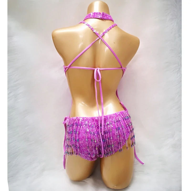 Belly Dance Set Sequins Sling Bra Tassel Skirt Performance Clothes Suit High-End Custom Adult Elegant Competition Clothing