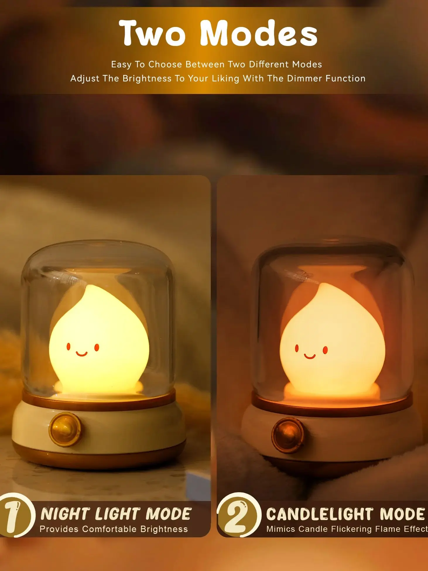 Velas sin llama, luz nocturna Chibi LED regulable, llama de silicona recargable, luz ámbar, bonita lámpara de queroseno, luces acogedoras para dormitorio