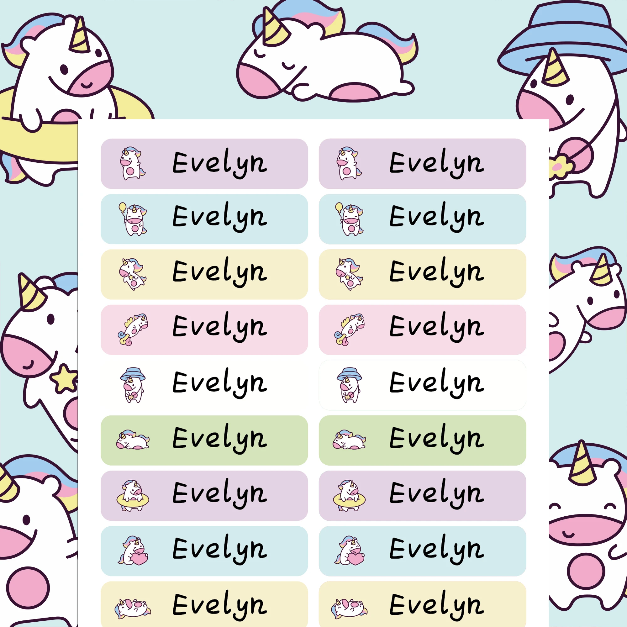 Stationery Books - 126/168pcs Unicorn Personalized Name Stickers Customized