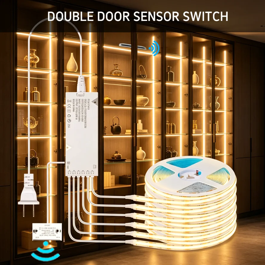 6~1PCS Door-opening Sensor Sync Control LED Strip Light Wine Cabinet Wardrobe Closet Decor Under Cabinet Collection Display Lamp