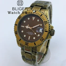 BLIGER 40MM NH35 PT5000 Automatic Mechanical Bronze Diving Watch For Men Sapphire Glass Crystal Luminous Stainless steel Bracele