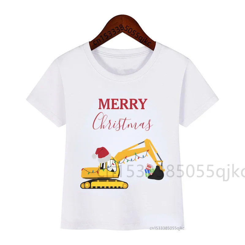 Family Matching Christmas Construction Cars Tshirt Santa Merry Christmas Clothes Kids Boy Shirt Party Girl TShirt Holiday Outfit