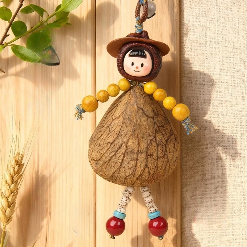 Cute Handmade Acorn Girl Doll Rattle Pendant Nut Shell Craft Decoration Bag Charm Phone Strap Hanging Ornament Gift For Friends