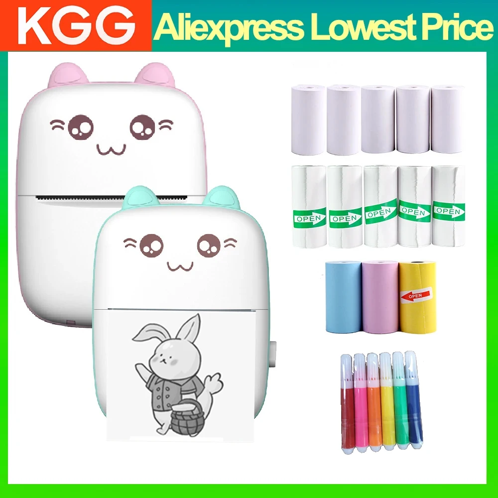 

Portable Thermal Printer MINI CAT Print Photo Pocket Thermal Label Printer 58mm Printing Wireless Bluetooth Android IOS Printers