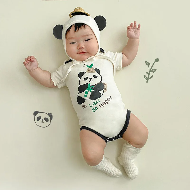 

New baby Onesie With Hat Infant Baby Clothes Panda Cartoon Jumpsuit 100% Cotton Newborn Infant Photography Custome 0-2 Year
