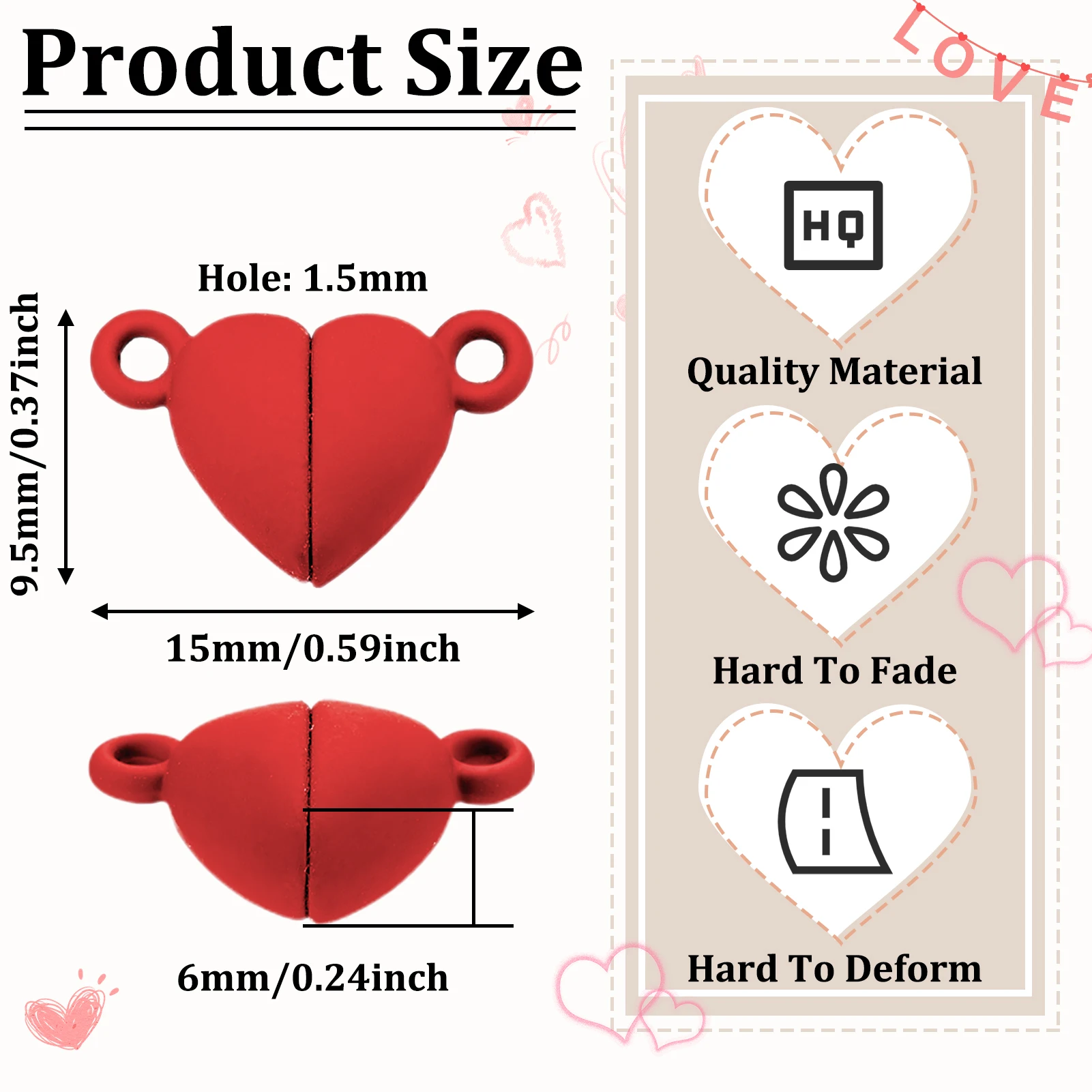 50 Pairs Love Heart Shaped Alloy Magnetic Connected Clasps Charms End Caps for DIY Couple Bracelet Necklace Making Accessories