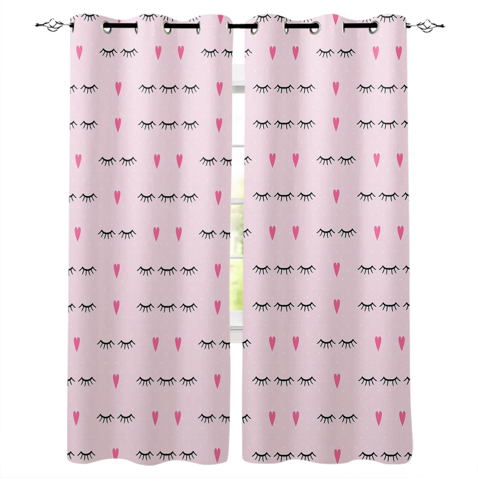 Pink Eyes Eyelashes Love White Spots Window Curtain Made Finished Drapes Home Decor Kids Room Window Treatments Curtains