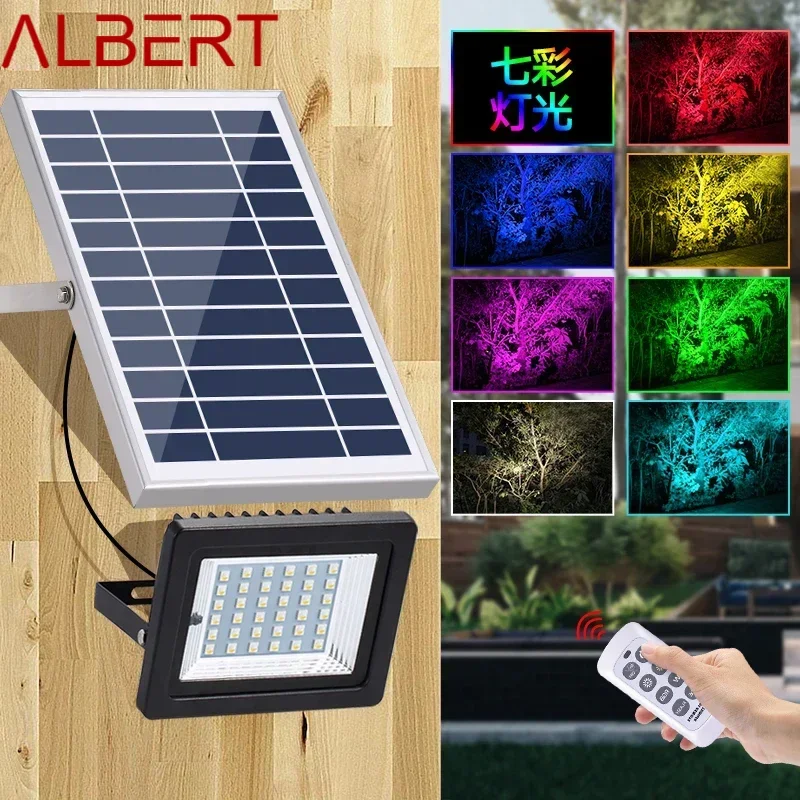 ALBERT Outdoor Solar Flood Light Remote Control Wall Mounted Waterproof IP65 Colorful Gradient LED For Courtyard Street Lamp