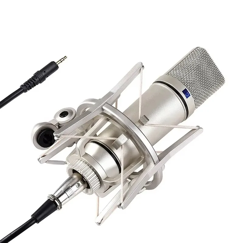 XTUGA Wholesale Hot Sell Condenser Microphone UX87 Wired Microphone With Shock Mount With Mic Stand for Live Podcast Sound Card