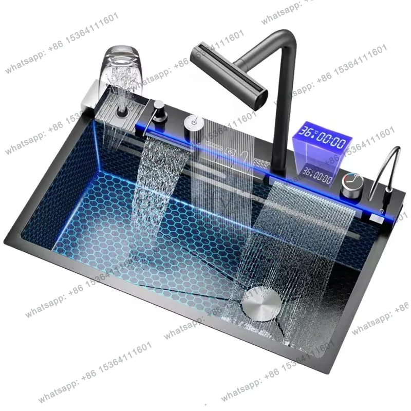 ljy 5-Key digital display sink sink sink super thick waterfall 304 kitchen honeycomb