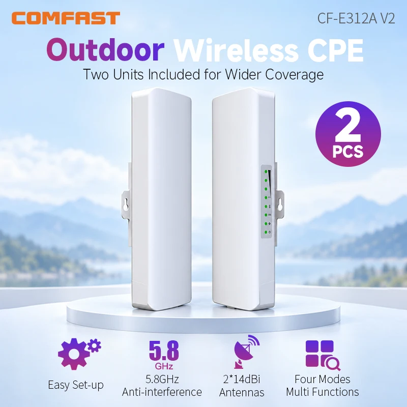 COMFAST Outdoor Wireless Bridge 5-10KM 5.8GHz 300Mbps WiFi CPE with 2*14dBi Antenna Access Point Repeater Router Nanostation for