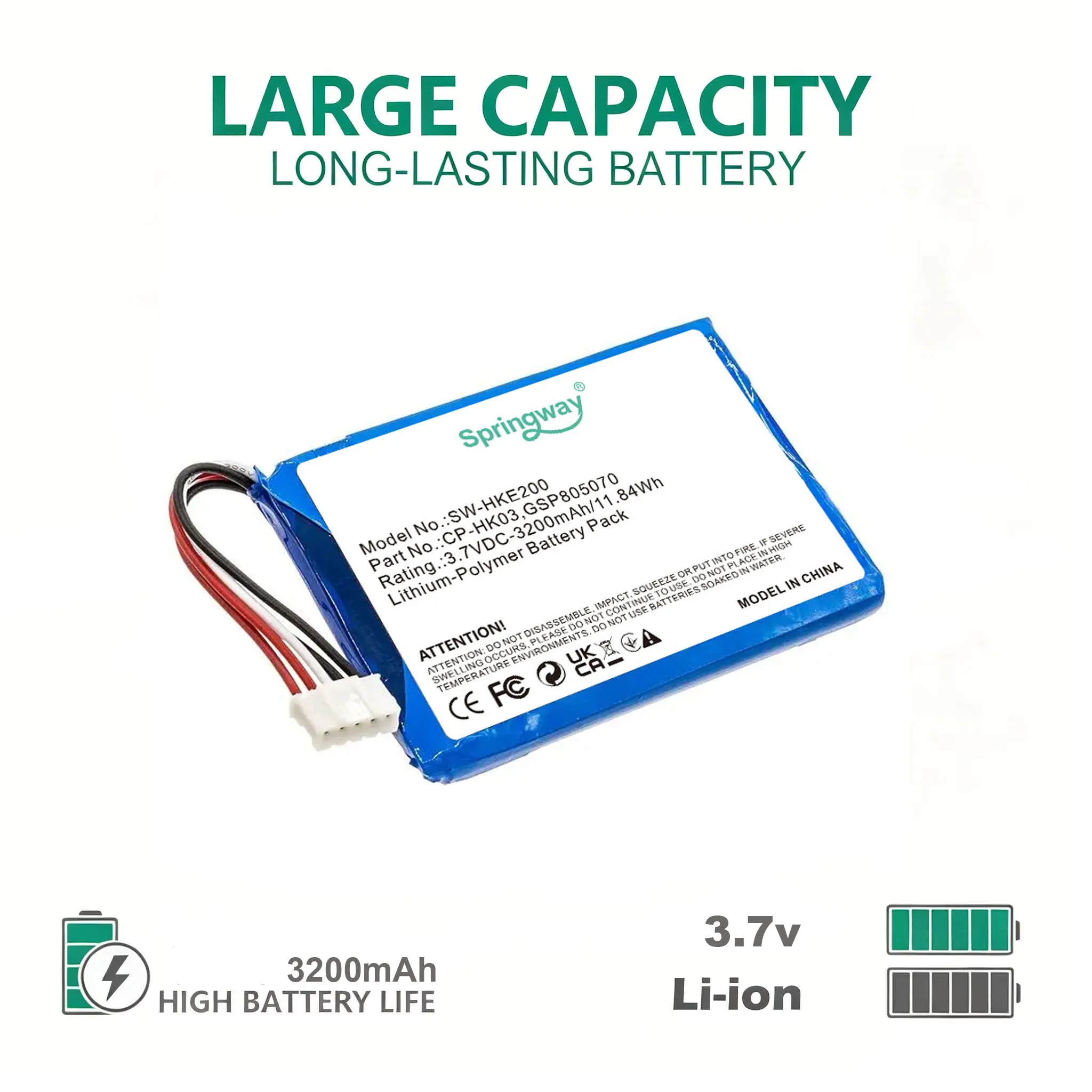 Springway 3200mAh Lithium Battery CP-HK03 GSP805070 Replacement for Harman Kardon Esquire 2 Bluetooth Speaker Power Pack