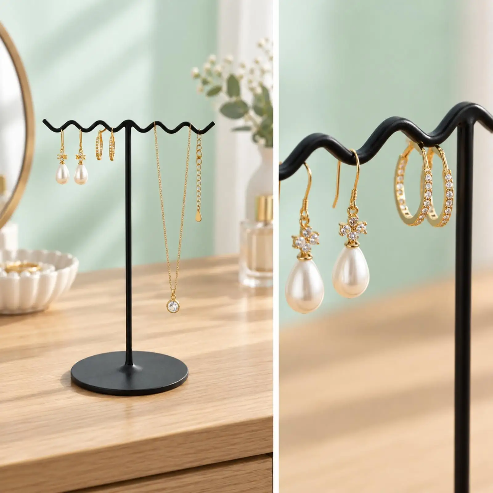 Jewelry Display Rack Iron Freestanding Organizer for Necklaces Earrings Accessories Tabletop Boutique Stand