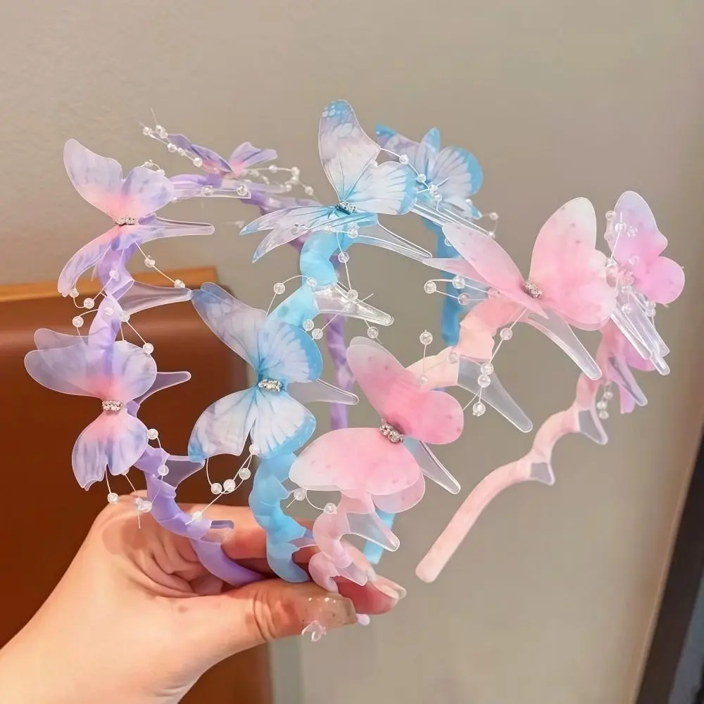 

Gifts Shiny Fairy Butterfly Pearl Hair Hoops Cute Anti-slip Pearl Hairband Hair Accessories Princess Headband for Girls