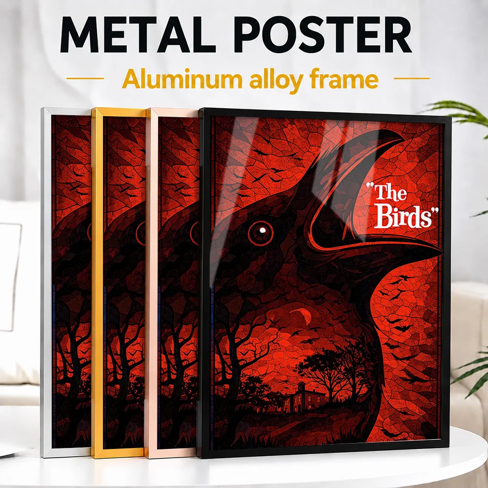 The Birds Movie Framed Aluminum Metal Poster Customized Screen Tribute Wall Art Designed For Story Lovers To Display In Theater