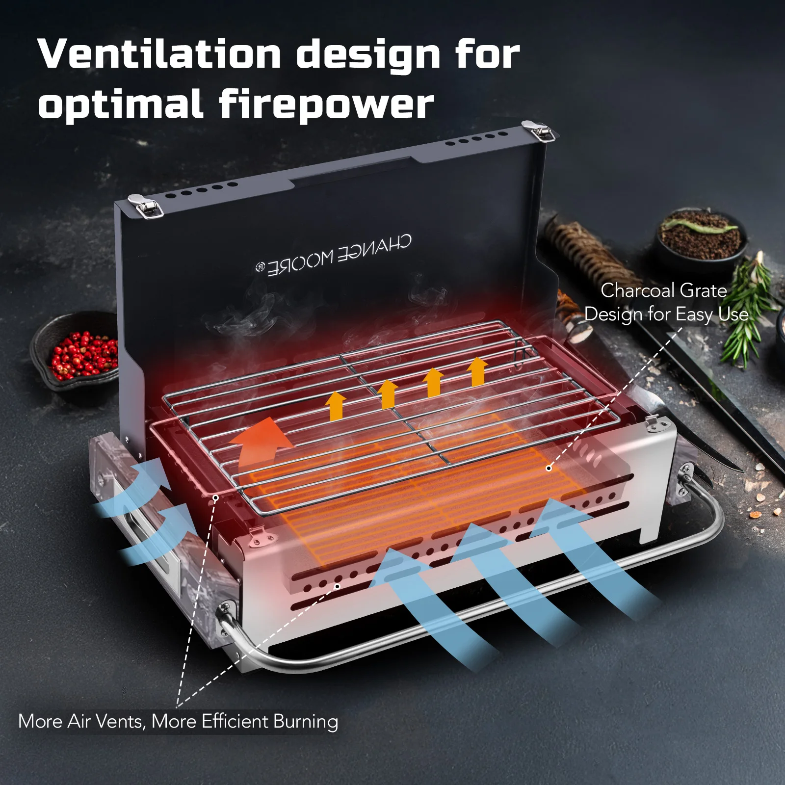 Change Moore Portable Folding Stove with Adjustable Dual-height Carbon Mesh 304 Stainless Steel Oven for Outdoor Camping Picnics