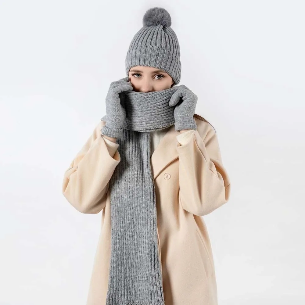 Beanies Cap Elastic Scarf and Hat Set Touch Screen Warmer Mittens Woolen Hat Acrylic Fibers Stripe Cold Proof Gloves Windproof