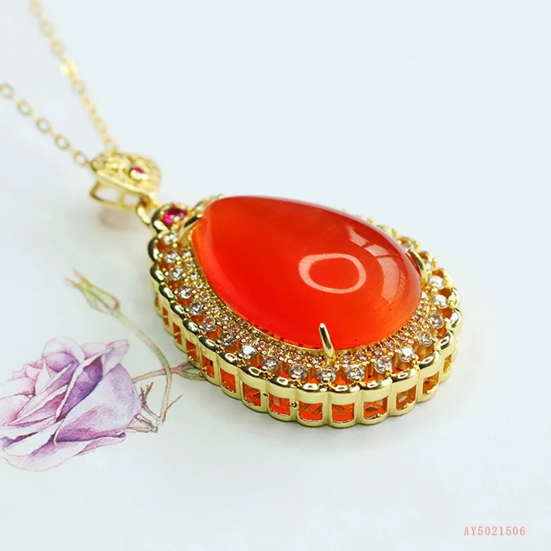 

Красный кулон в форме кошачьего глаза, колье в форме капли воды, украшение, популярный кулон, женский.