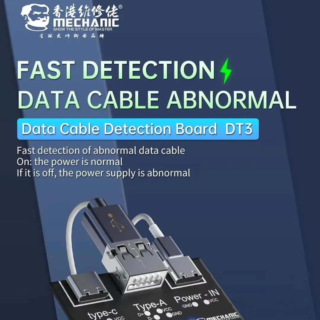 New MECHANIC DT3 Data Cable Detection Board USB Tester for iPhone Android Lightning Type-C Micro USB Short Circuit On-Off Test