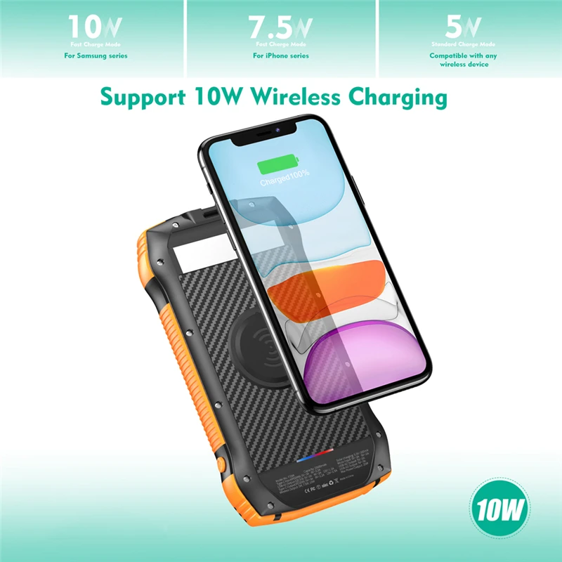 33500mAh Solar Power Bank 10W Fast Wireless Charger Powerbank For iPhone 16 15 Samsung S24 Xiaomi PD 20W Fast Charging Powerbank