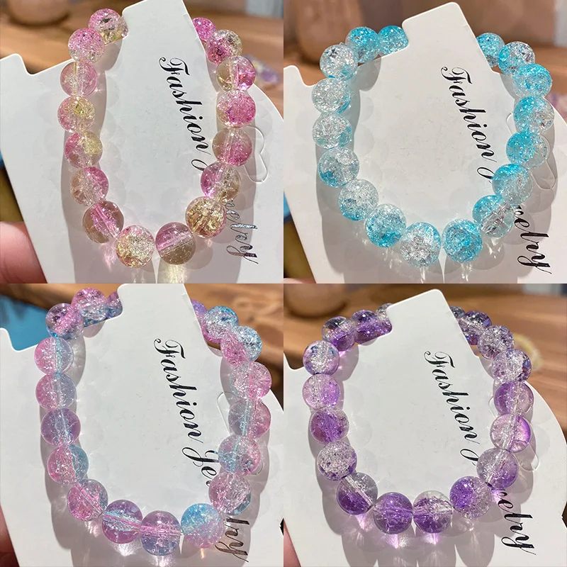 

New Broken Beads Ice Translucent Two-color Bracelet Children's Disk Play String To Send Girlfriends Children's Day Small Gift