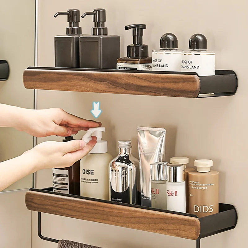 Wood Black Kitchen Shelf, Screw Installation, Makeup Organizer, Mental Corner Shelf, Storage Shelf, Shower Wall Rack, Bathroom