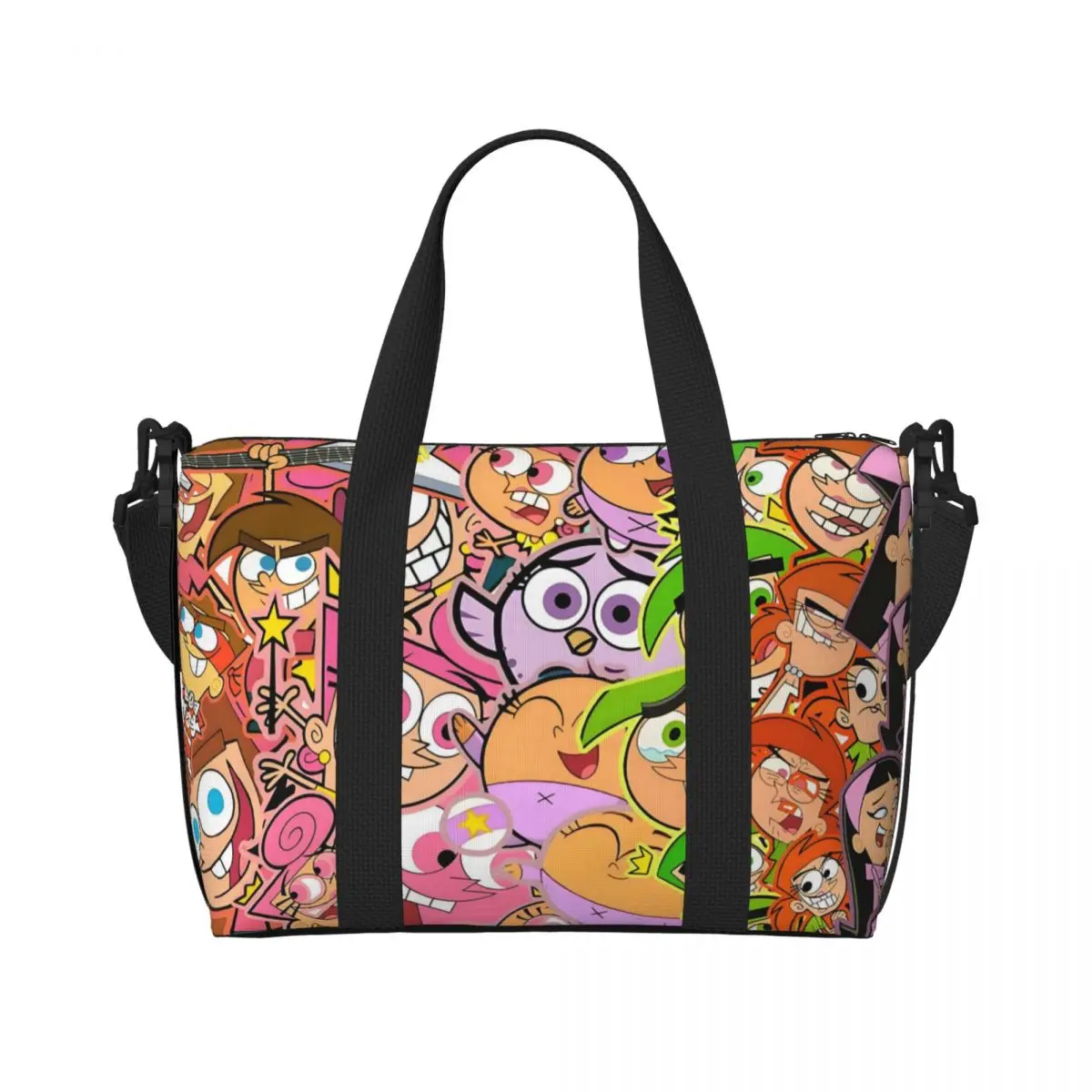 

Custom The Fairly Oddparents Beach Tote Bag Women Comedy Cartoon Big Compartment Gym Beach Travel Bags