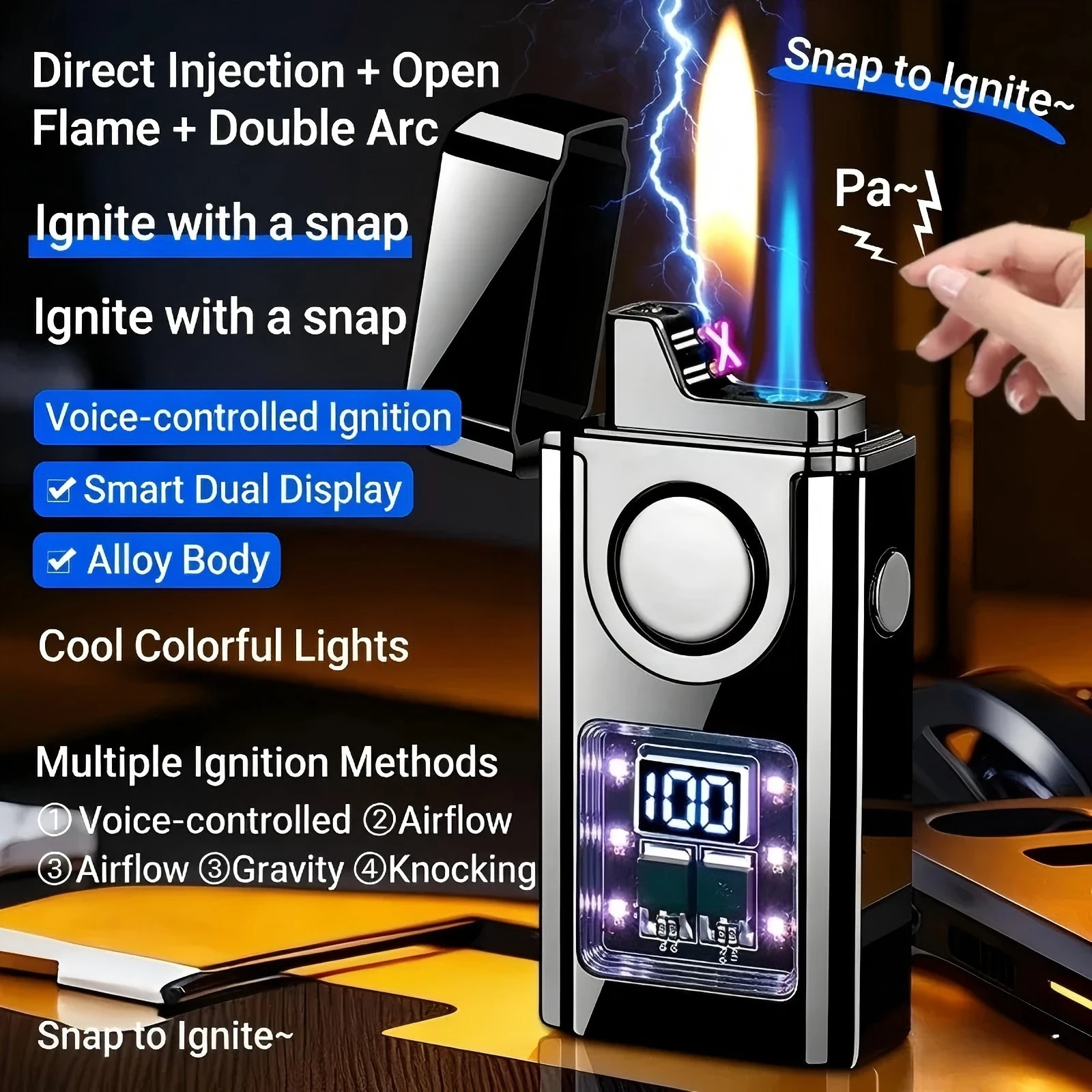 

Creative lighter black technology intelligent voice control open flame arc direct charging three kindsof fire induction ignition