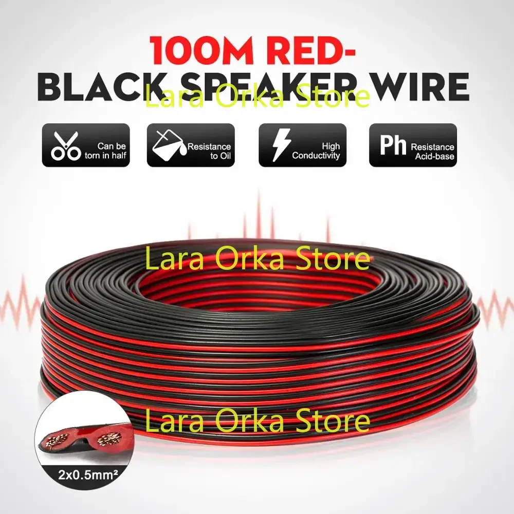 100m 2 x 0.50mm Audio Cable Loudspeaker Speaker Wire Black/Red HiFi/Car Motorcycle