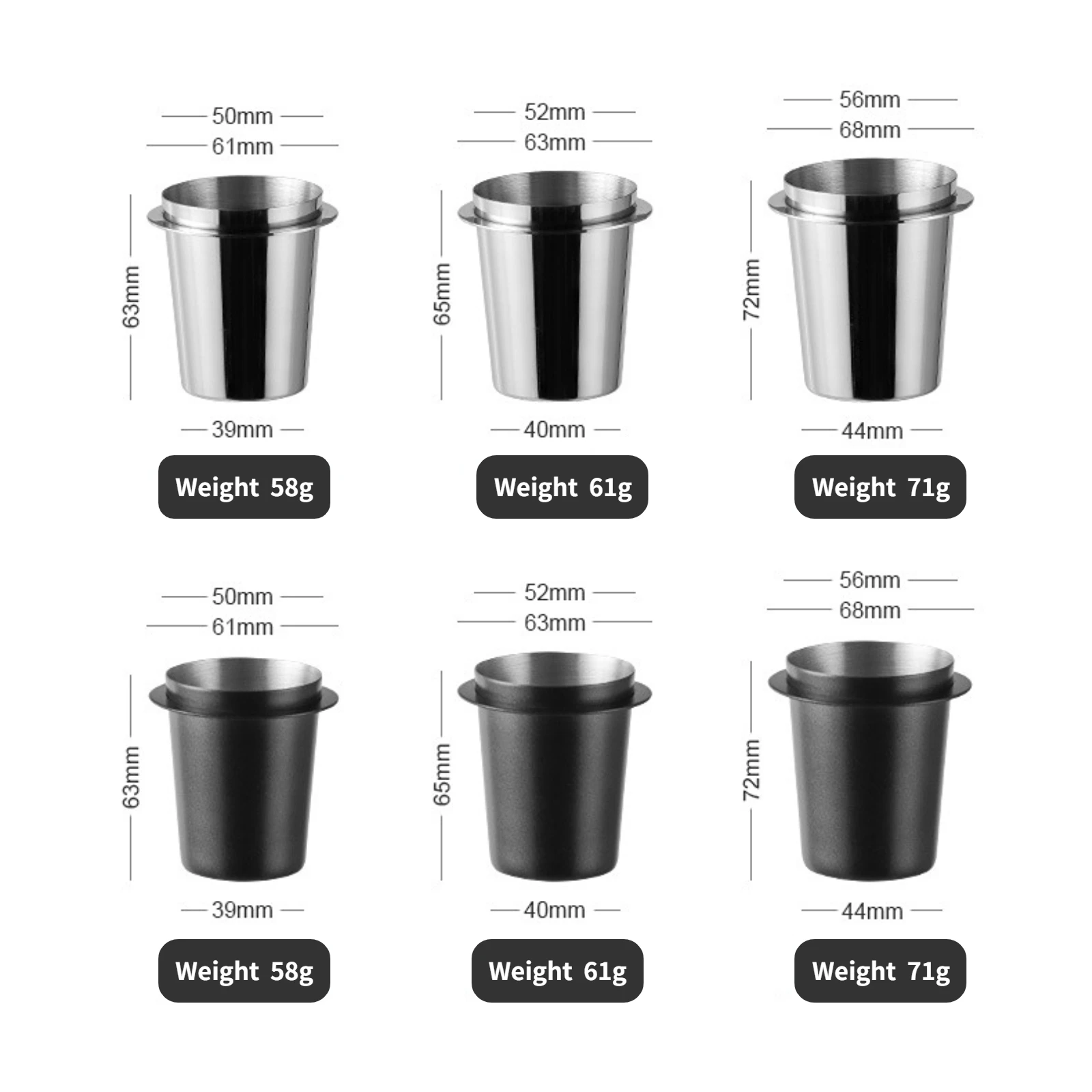 51/53/58mm Coffee Dosing Cup Sniffing Mug for Espresso Machine Wear Resistant Stainless Steel Coffee Dosing Cup