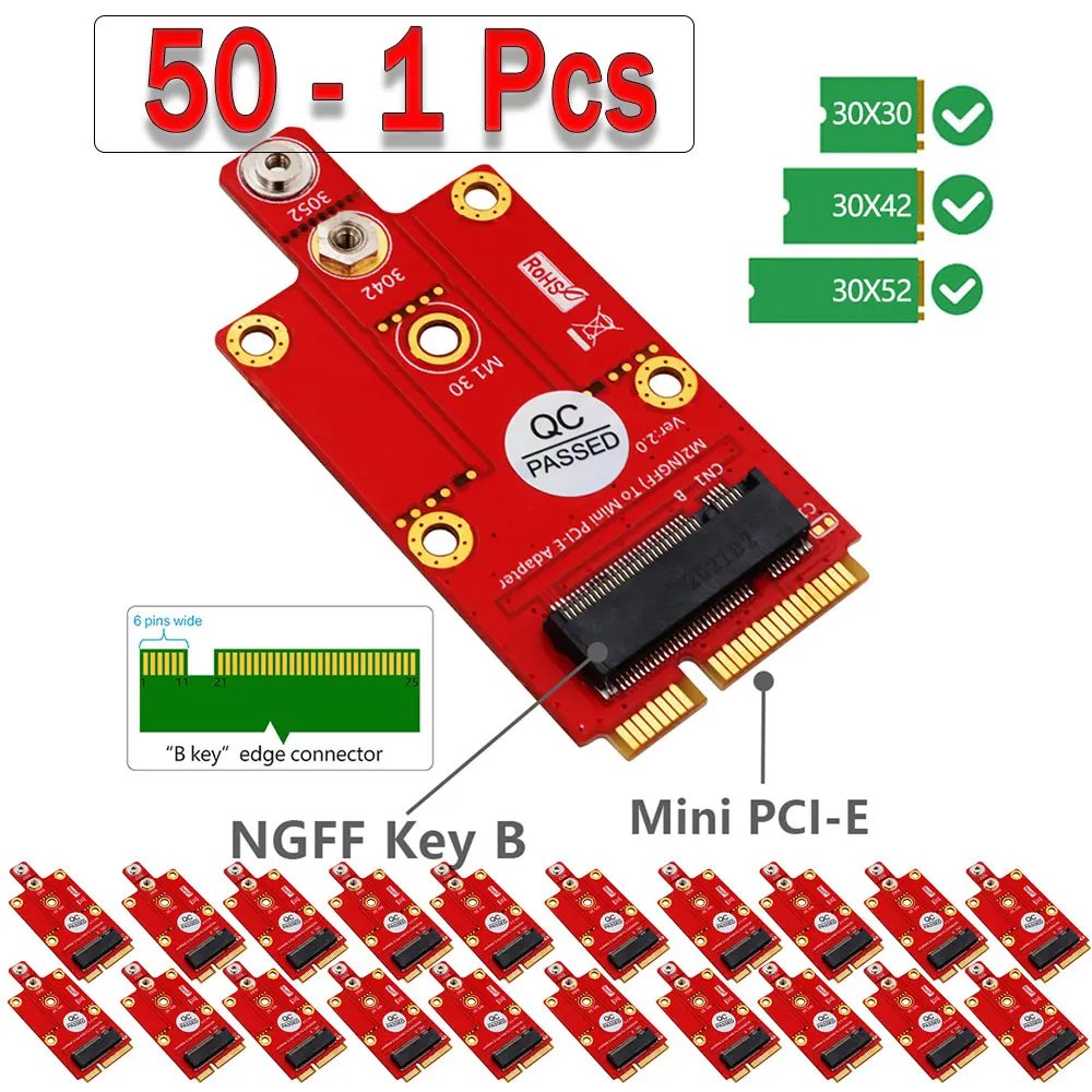 1-50pcs M.2 Key B to Mini PCI-e Adapter for Full-size/Half-size mPCIe Slots NGFF M2 to Mini PCI Express PCIe for 3G 4G 5G Module