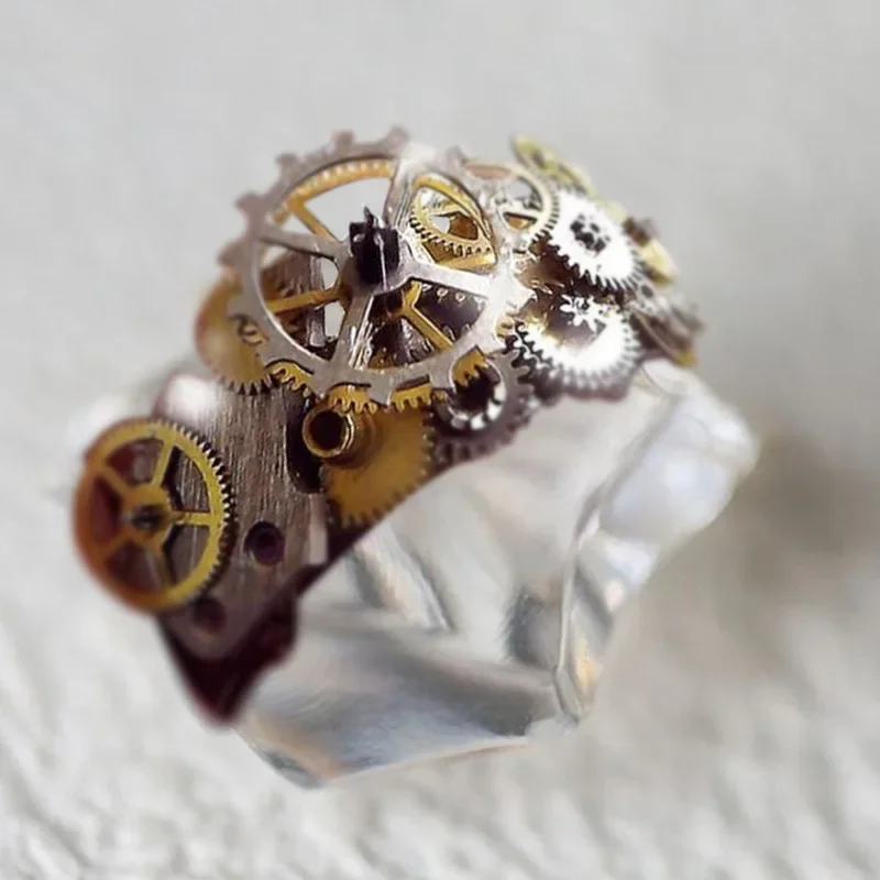 Personality Steampunk Mechanical Gear Clockwork Rings for Men Women Gothic Finger Ring Biker Vintage Ring Hip Hop Jewelry