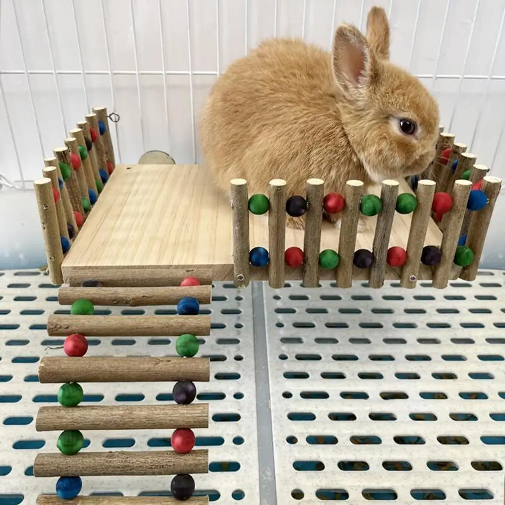 Pet Rabbit Natural Wooden Fence Molar Toys Platform Climbing Ladder Toy For Guinea Pig Hamster Chinchilla Rabbit Accessories view 3