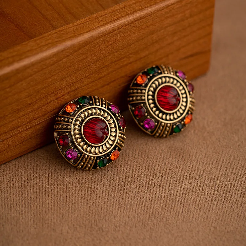Vintage Earrings For Women Made Of Rhinestone Inlaid With Round Earrings Featuring A Grand Style Women's Jewelry