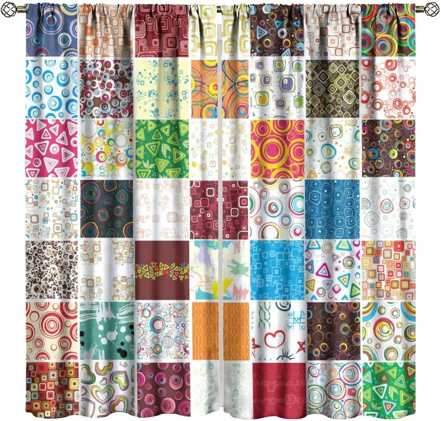 Patchwork Floral Boho Curtains,Vintage Floral Pattern Decor Rod Pocket Window Drapes for Bedroom Living Room Kitchen 42x45 Inch