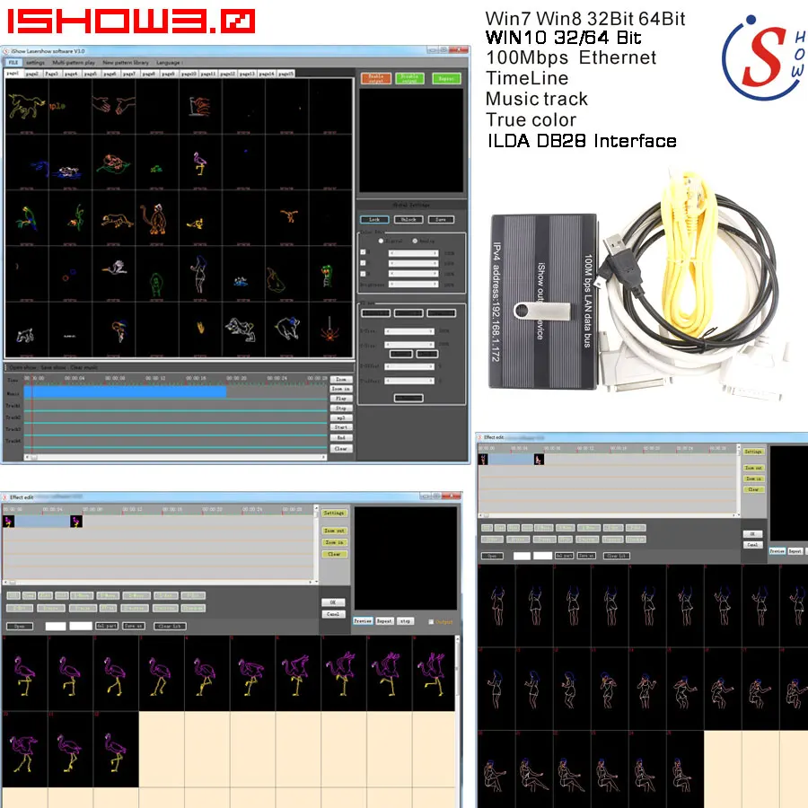 

Eshiny iShow V3.0 Laser Show Software ILDA+RJ45 USB Interface For Disco DJ DMX Bar Stage Laser Light similar as QUICKSHOW N8T92