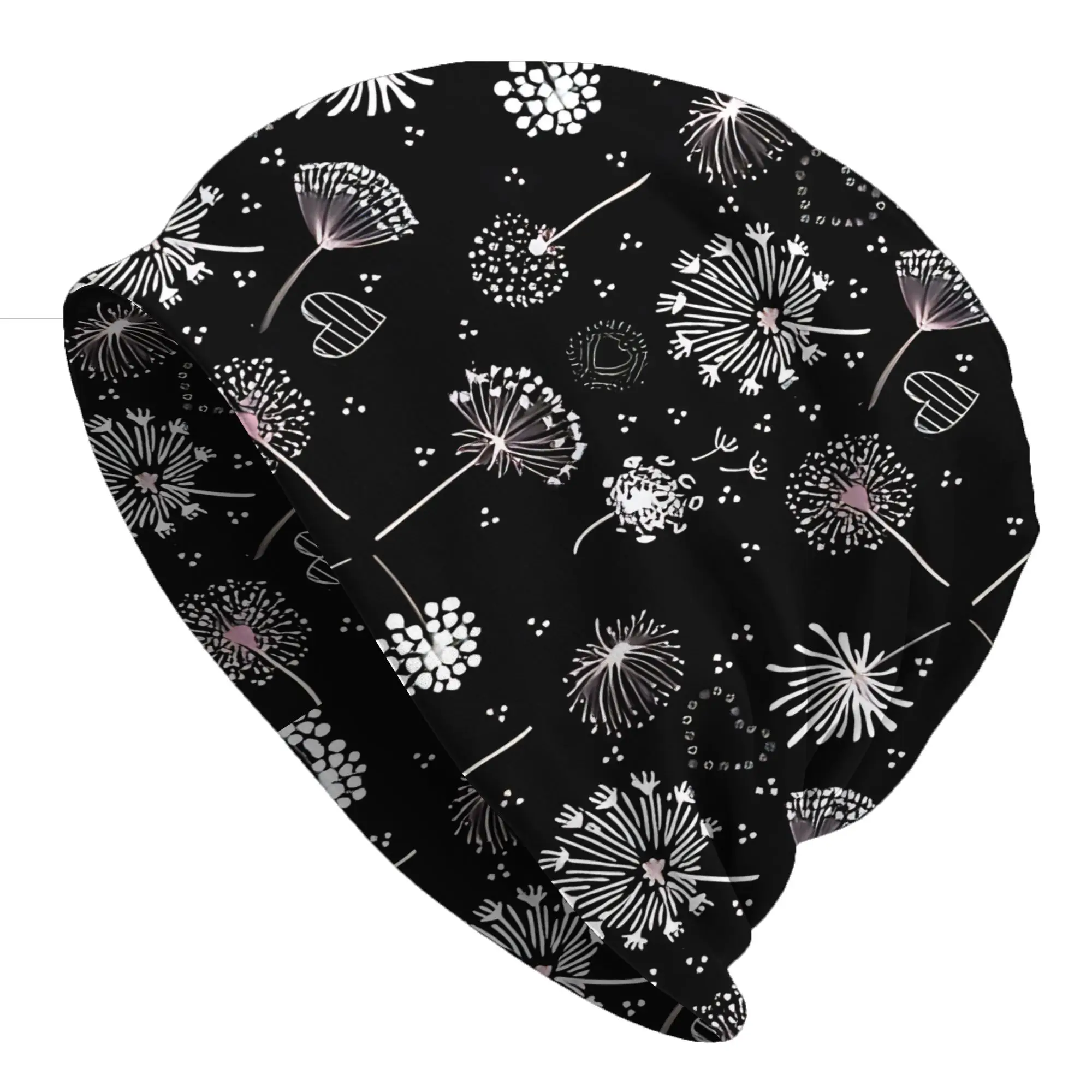 Autumn Dandelions On Black Bonnet Homme Fashion Thin Hat Skullies Beanies Caps Men Women Style Hats