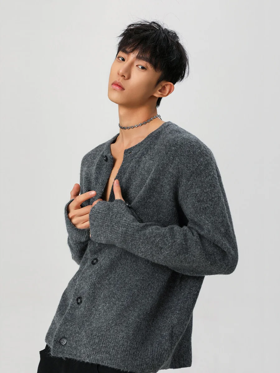 

Sli вязаный открытый кардиган свитер круглый Ne мужская верхняя одежда повседневная модная зимняя теплая смесь полиэстера Long Sve