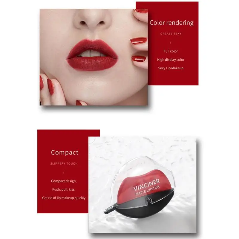 Lip-shaped Lipstick Makeup Lazy Lipstick Velvet Matte Moisturizing Lip Gloss Waterproof Non-stick Cup Lip Makeup