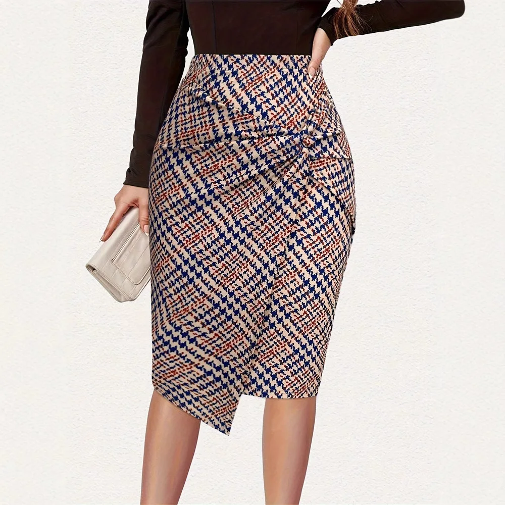 2025 Spring/Summer New Commuter Printed Front Twisted Elegant Fashion Style Bag Hip Skirt Half Body Skirt Women's Skirt