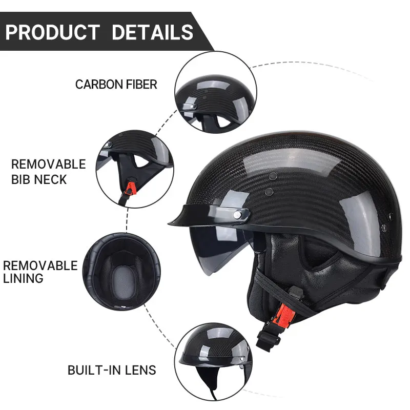 الأمريكية خمر دراجة نارية خوذة ألياف الكربون نصف خوذة الذكور الصيف كروز دراجة نارية مغرفة خوذة الإناث خوذة #4